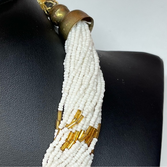 VTG Multi Layer Seed Bead Native Tribal Collar Necklace 17" - Picture 5 of 11